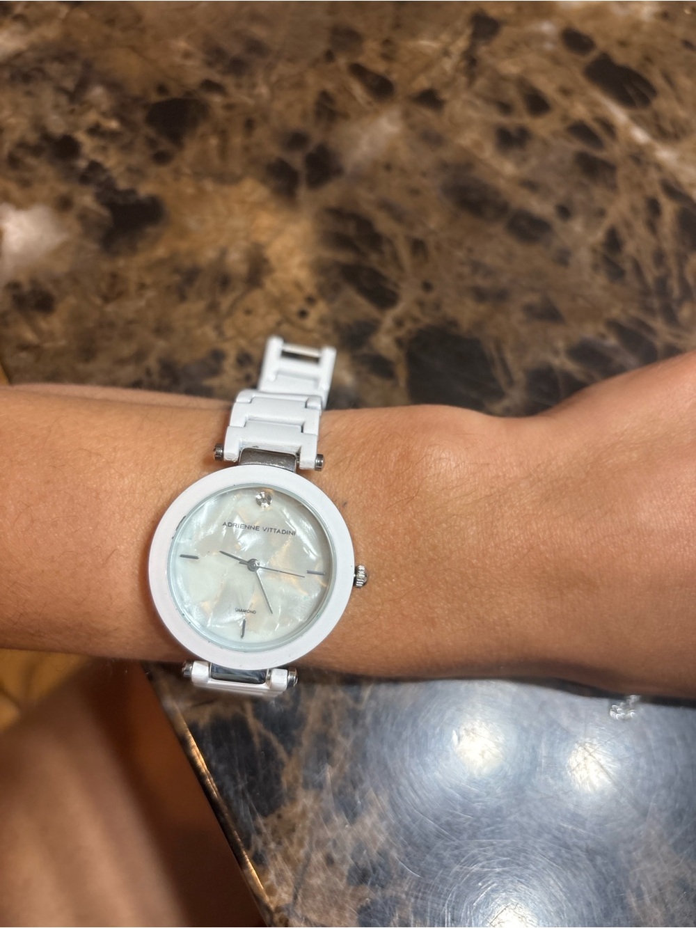 Adrienne Vittadini White Watch Mother of Pearl Working